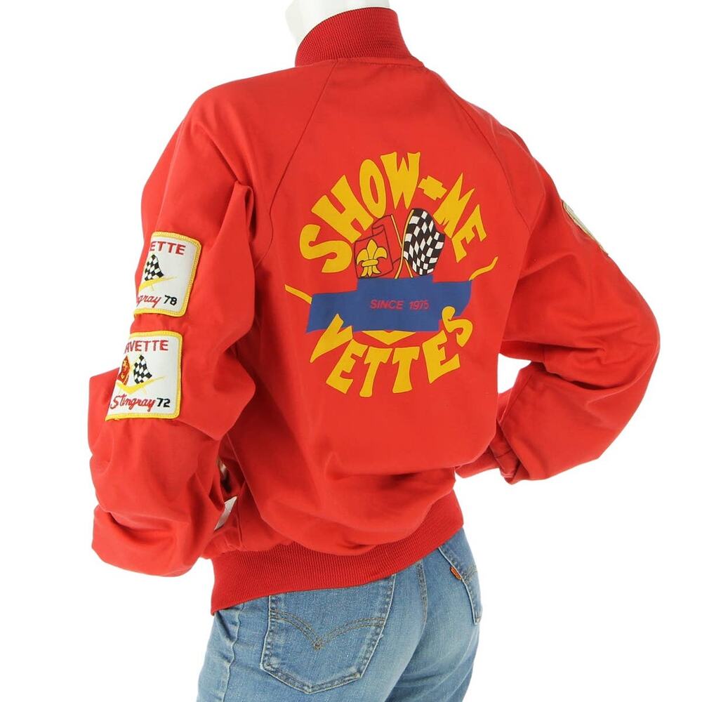 Vintage Red Bomber Jacket with Yellow Graphic - Picture 2 of 13